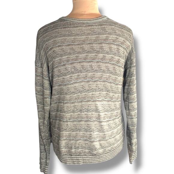 Vintage 90s Pronto Uomo Sweater Gray Green Wavy Knit Crewneck Large Unisex - Picture 1 of 10